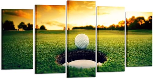 Kreative Arts - Lienzo decorativo para pared diseño de campo de golf estilo contemporáneo puesta de sol impresión de póster enmarcado para