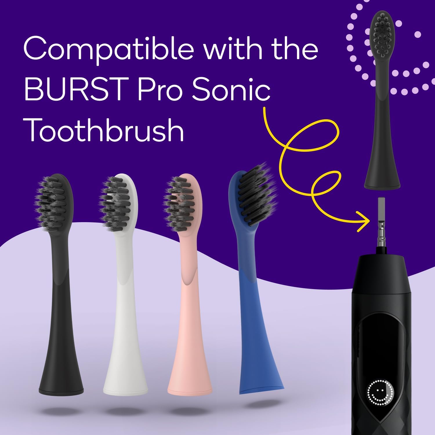 BURST Pro Sonic Electric Toothbrush Genuine Replacement Heads (Cobalt Blue/3 Pack) | Soft Bristles for Deep Clean, Stain & Plaque Removal