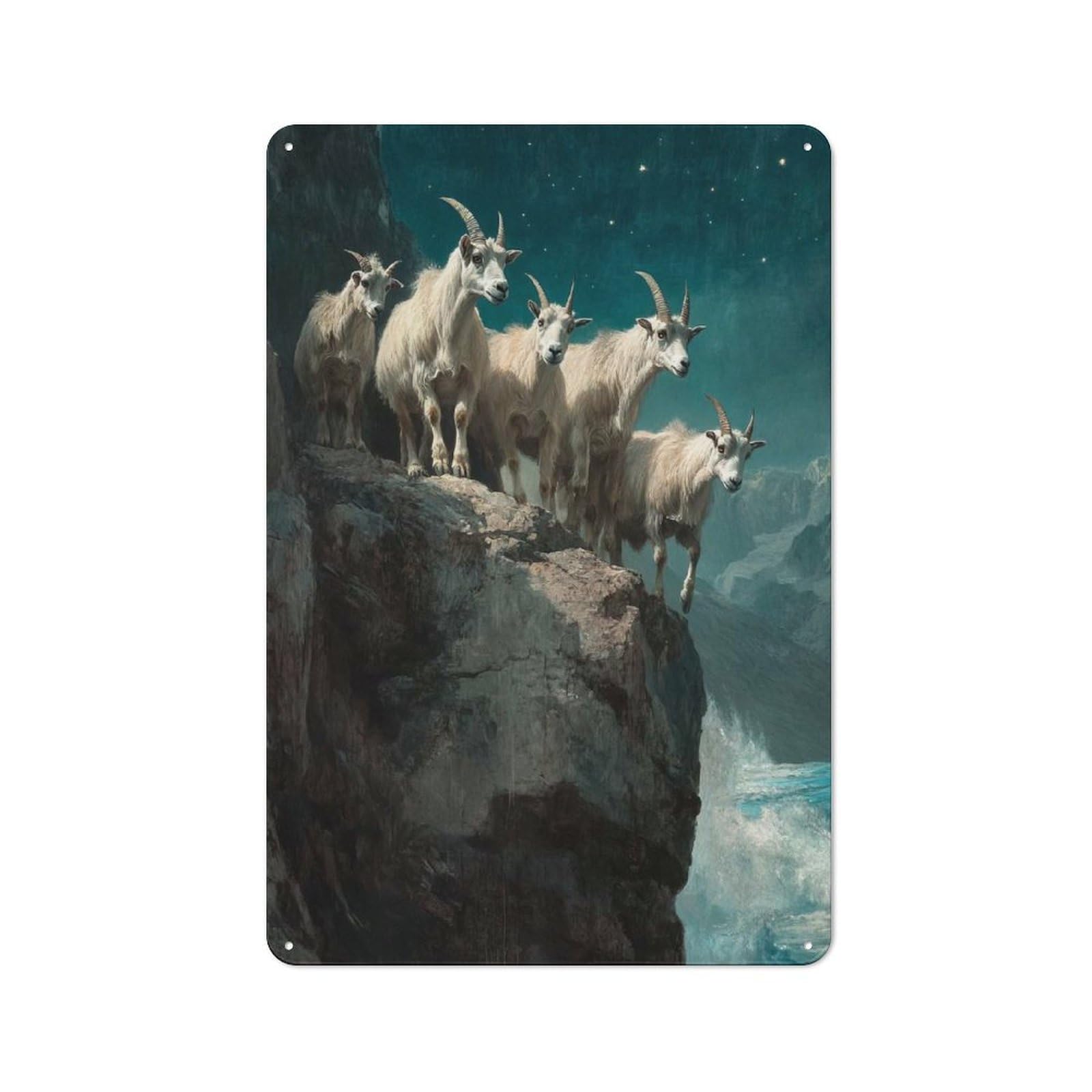 Junmoney Mountain Goats At Night For Café Or Restaurant, Vintage Metal Sign 30X20cm, For Vintage Wall Decor Fans, For Cafés, Pubs And Restaurants