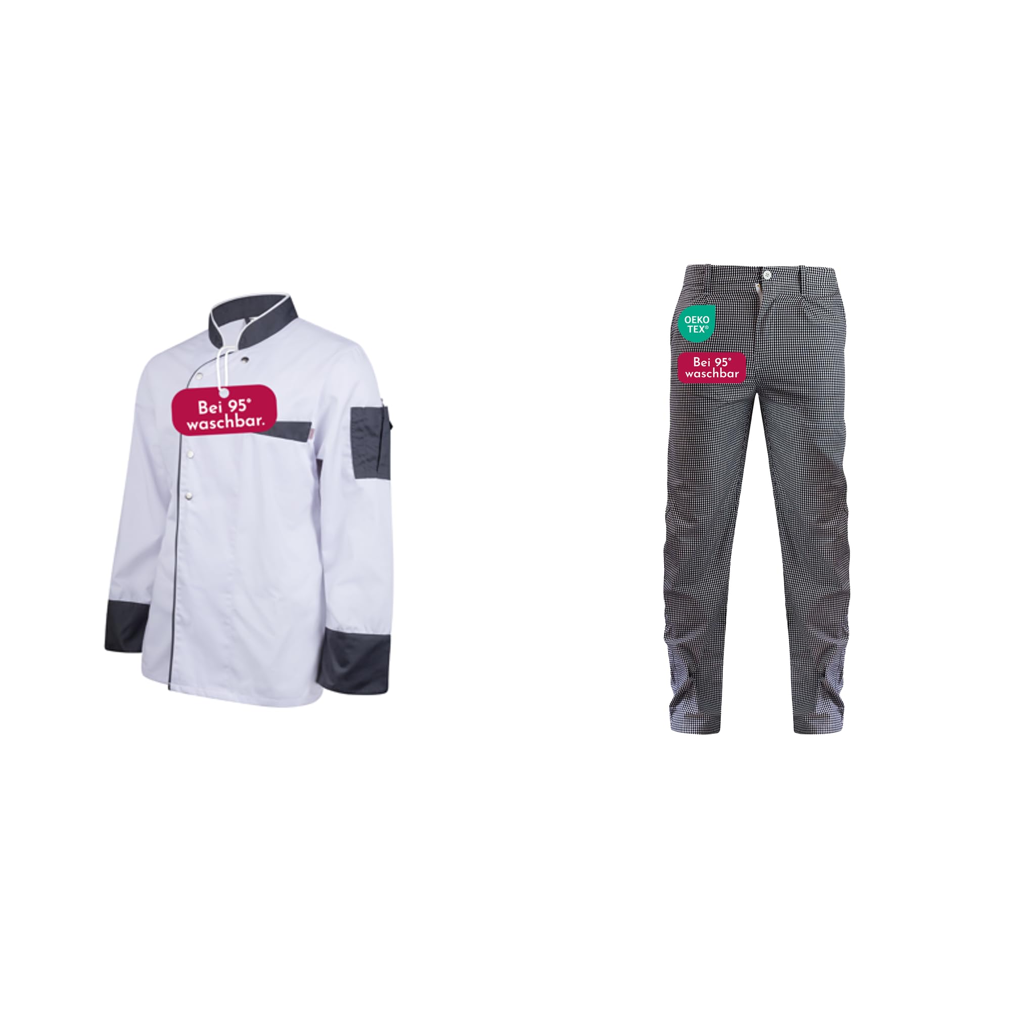 Clinotest Set aus Kochjacke und Hose Unisex Langarm – Kochfest bis 95°C – Strapazierfähig & langlebig – Perfekt für Profiköche & Gastronomie