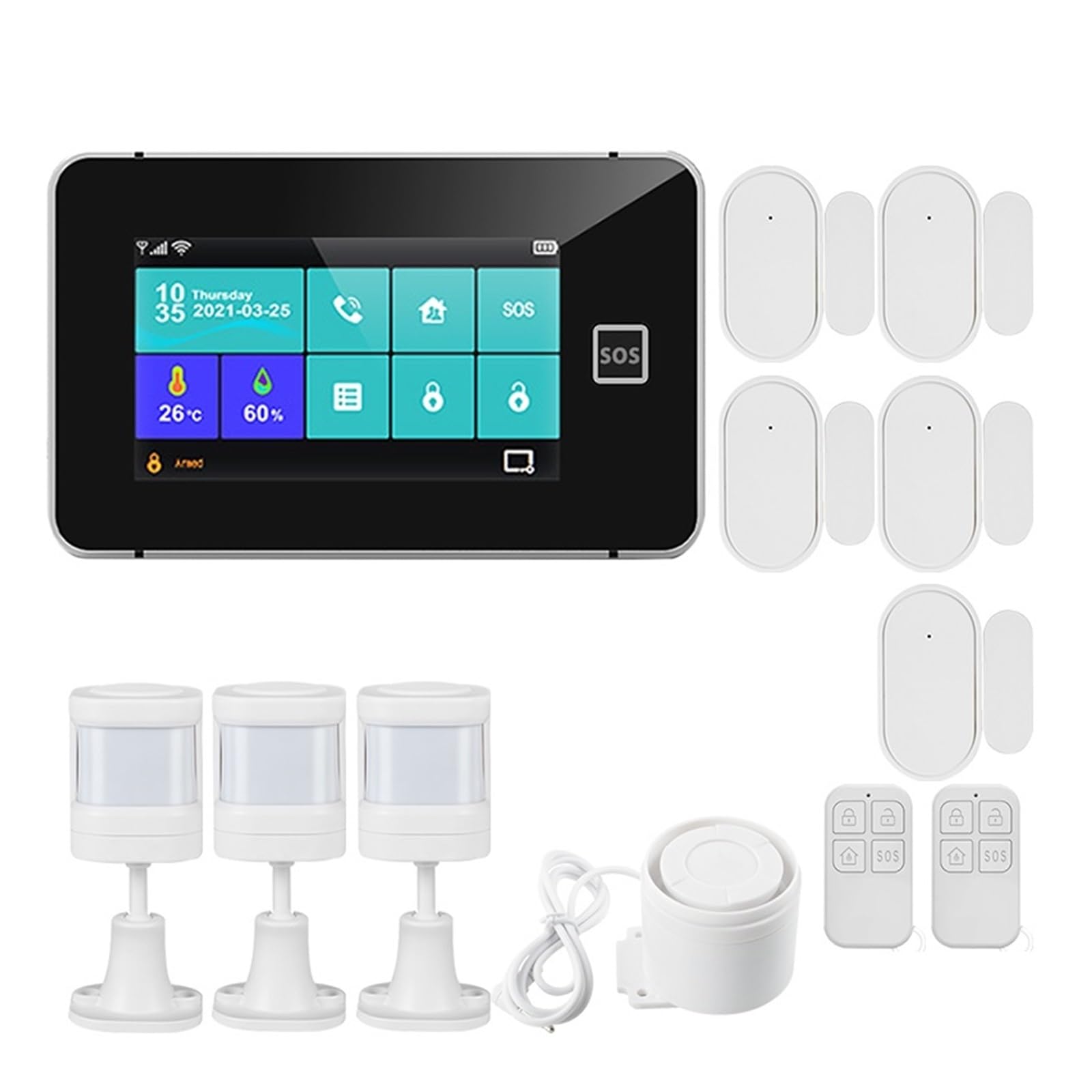 di allarme GSM Sicurezza domestica intelligente Schermo a colori touch da 4,3 pollici antifurto con sensore 433 MHz(Kit 1)