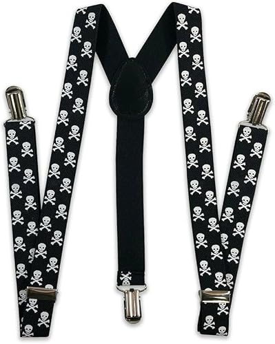 The Tie Company Unisex Black Adjustable Elastic Halloween Braces Suspenders - Fancy Dress Costume Accessory For Halloween Party, Gift, Decoration(Choose Your Style) ( Skull & Crossbones, )