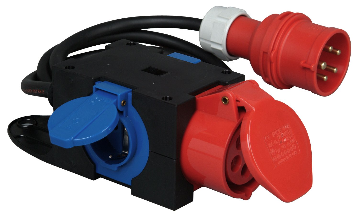 Kopp 129205007 - Deviatore di corrente compatto con 2 prese cee, 1 presa a 5 poli e spina cee da 16A