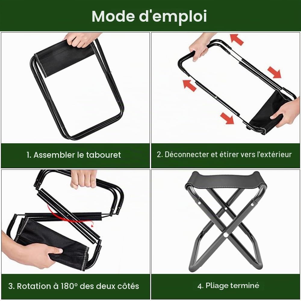 Tabouret Pliant WYGOOD – 30cm – Noir – 200kg – Sac De Rangement – Camping/pêche