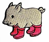 Pig with Pink Boots Cute Animal Retro Hippie Farm Animal Cartoon Kids Iron on Embroidered Patch Supplies for Jacket Bags Jeans Backpack Clothes DIY