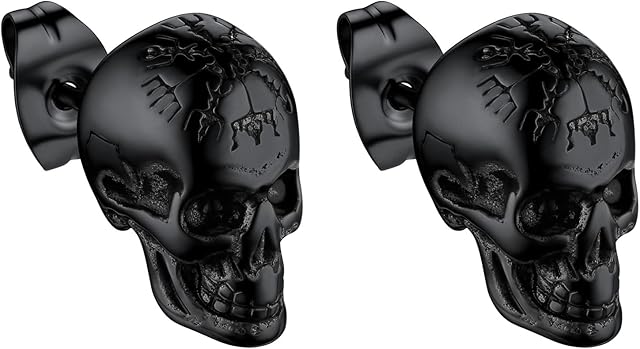 Bandmax Skull Earrings for Men Women Stainless Steel Skeleton Skull Head Hoop Earrings Stud Earrings Punk Gothic Earrings Halloween Jewelry