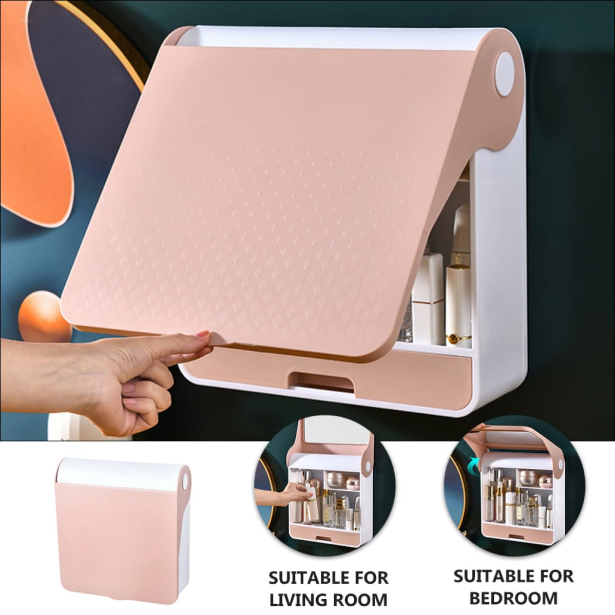 Boîte à Maquillage Grand Rangement ABS Rose, avec Miroir