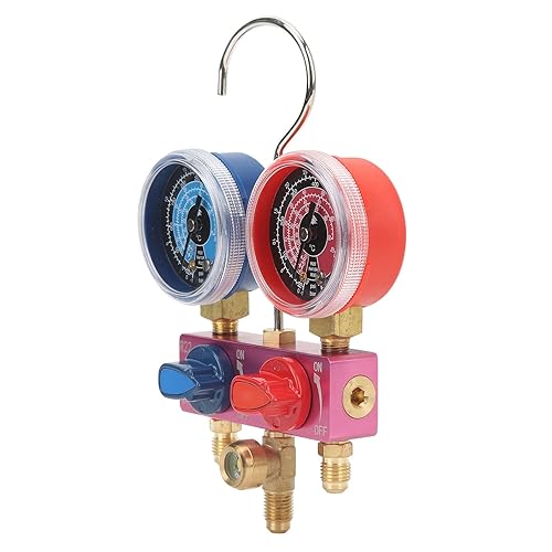 Miniatura 8 de Manómetro de colector, mini medidor de presión refrigerante de fluoruro para refrigerante R22, R32, R410A, perilla de metal G14, herramienta de aire