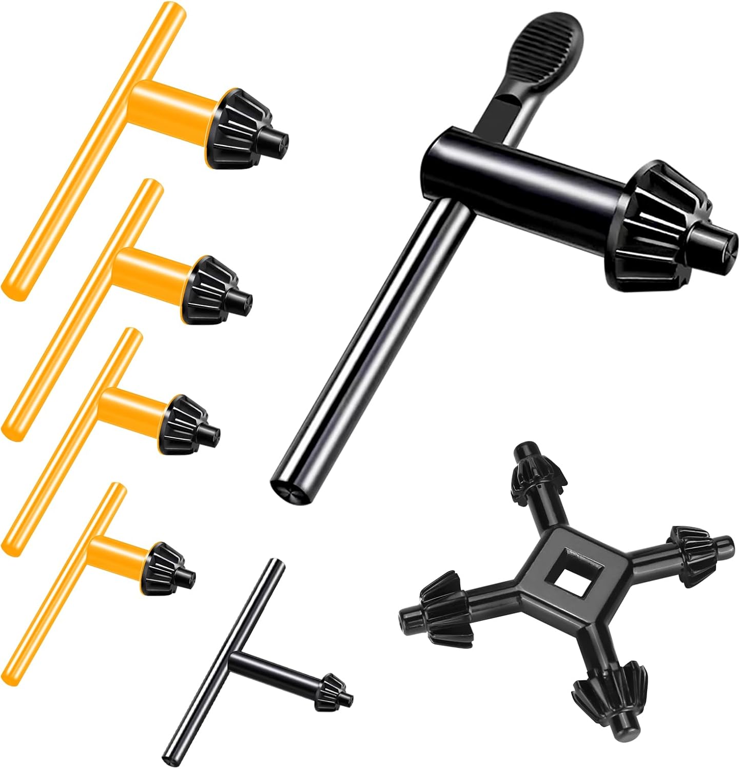 7Pcs Drill Chuck Key Wrench with 4 In 1 Drilling Tool, 3/4" 5/8" 1/2" 3/8" 1/4" 5/32" Carbon Steel Replacement Drill Press Chuck Key for Electric Drill Clamping