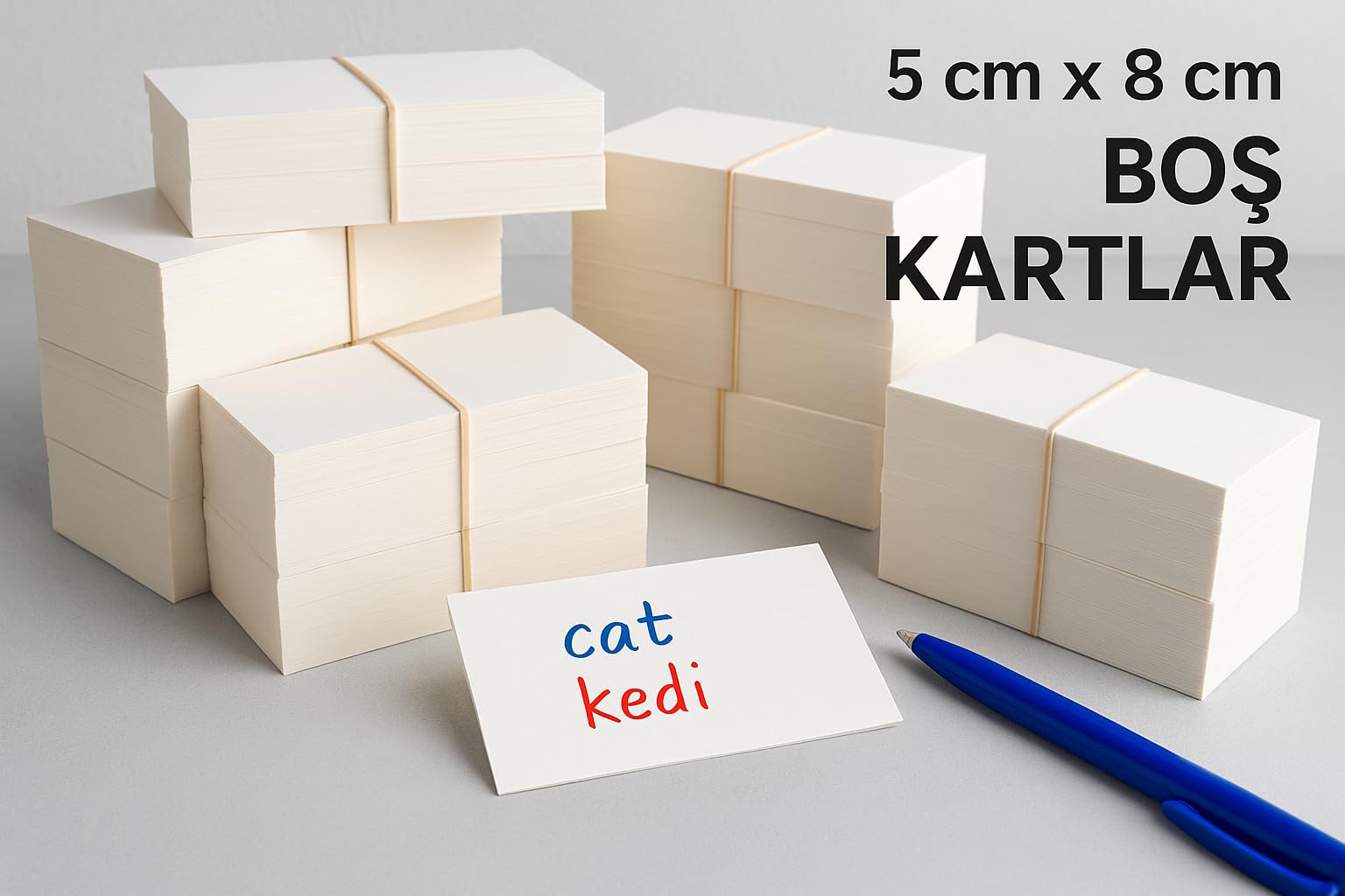5x8 cm Boş Kartvizit, Not Kartı, Kelime Kartı, 300 gr Amerikan Bristol Kağıt, 250 Adet, Beyaz