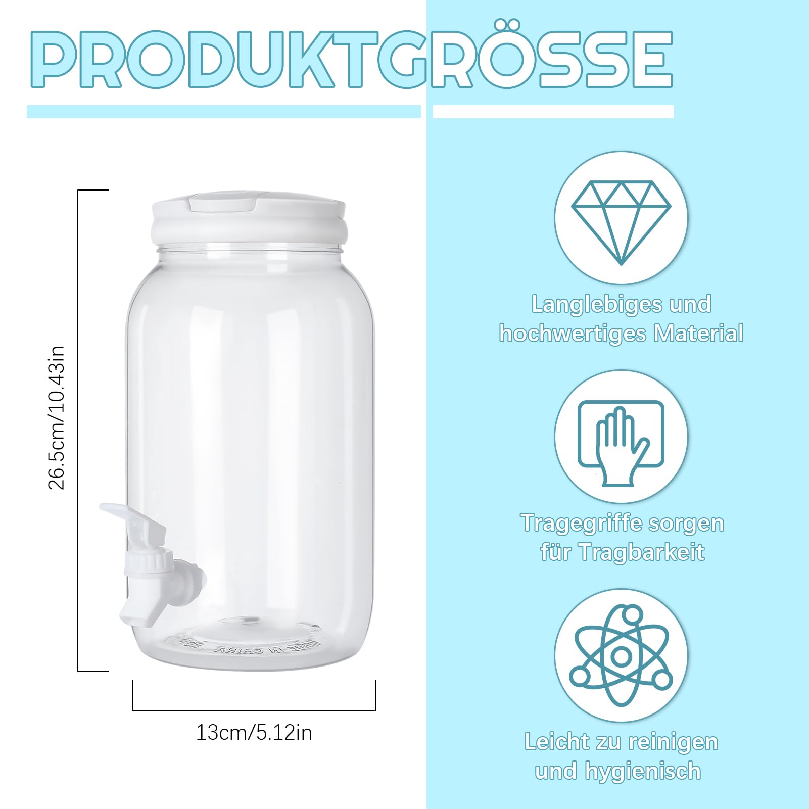 Dispenser per bevande in plastica con rubinetto, set di 2 dispenser per acqua fredda da 3 l, con rubinetto, manico e tappo a vite, per cocktail e bevande infuse, ideale per barbecue, feste e ma