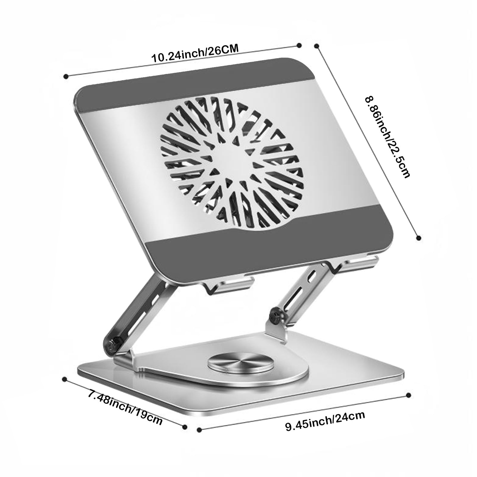Almohadilla de enfriamiento para laptop Soporte giratorio de 360° para laptop con ventilador de refrigeración turbo de 5 pulgadas, 2 ángulos ajustables y almohadilla de enfriamiento ajustable de 0 a 7