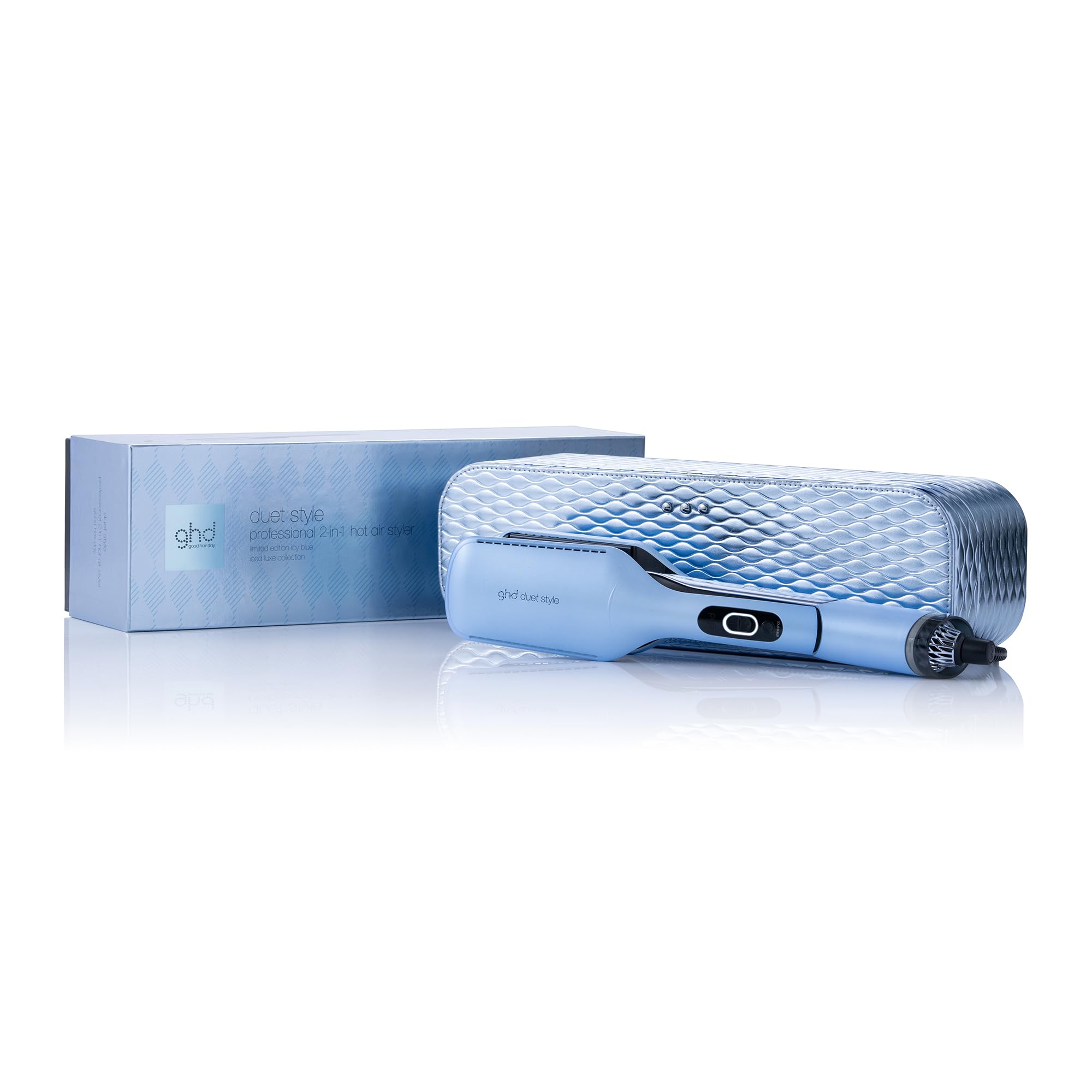 ghd Duet Style - Estilizador de aire caliente 2 en 1 en azul helado con estuche de tocador de lujo helado, de húmedo a seco, alisadores de cabello y secador de pelo en una sola herramienta, sin daños