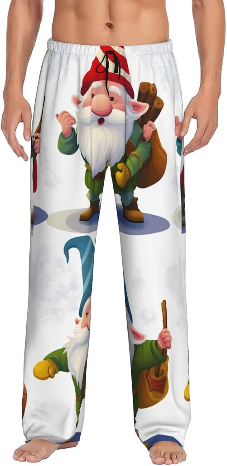 Pajama Pants for Men Lightweight Pj Bottoms Lounge Pants Xmas Funny Gnomes Sleep Pant with Drawstring