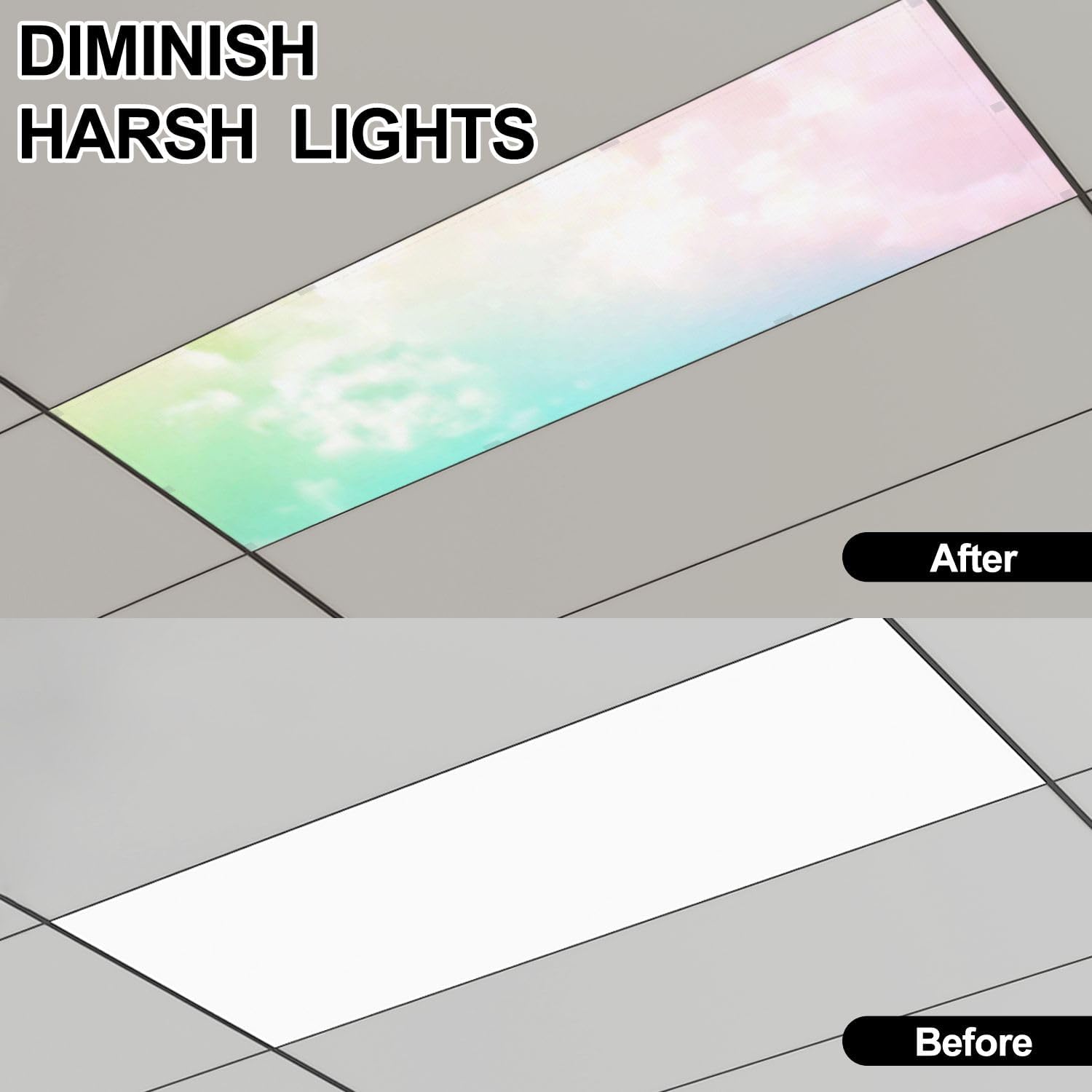 Fluorescent Light Covers for Ceiling Lights Pastel Sky Purple Pink Yellow Green Blue White Cloud Easy to Install Magnetic Light Filter for Classroom Office Hospitals School Home Decor