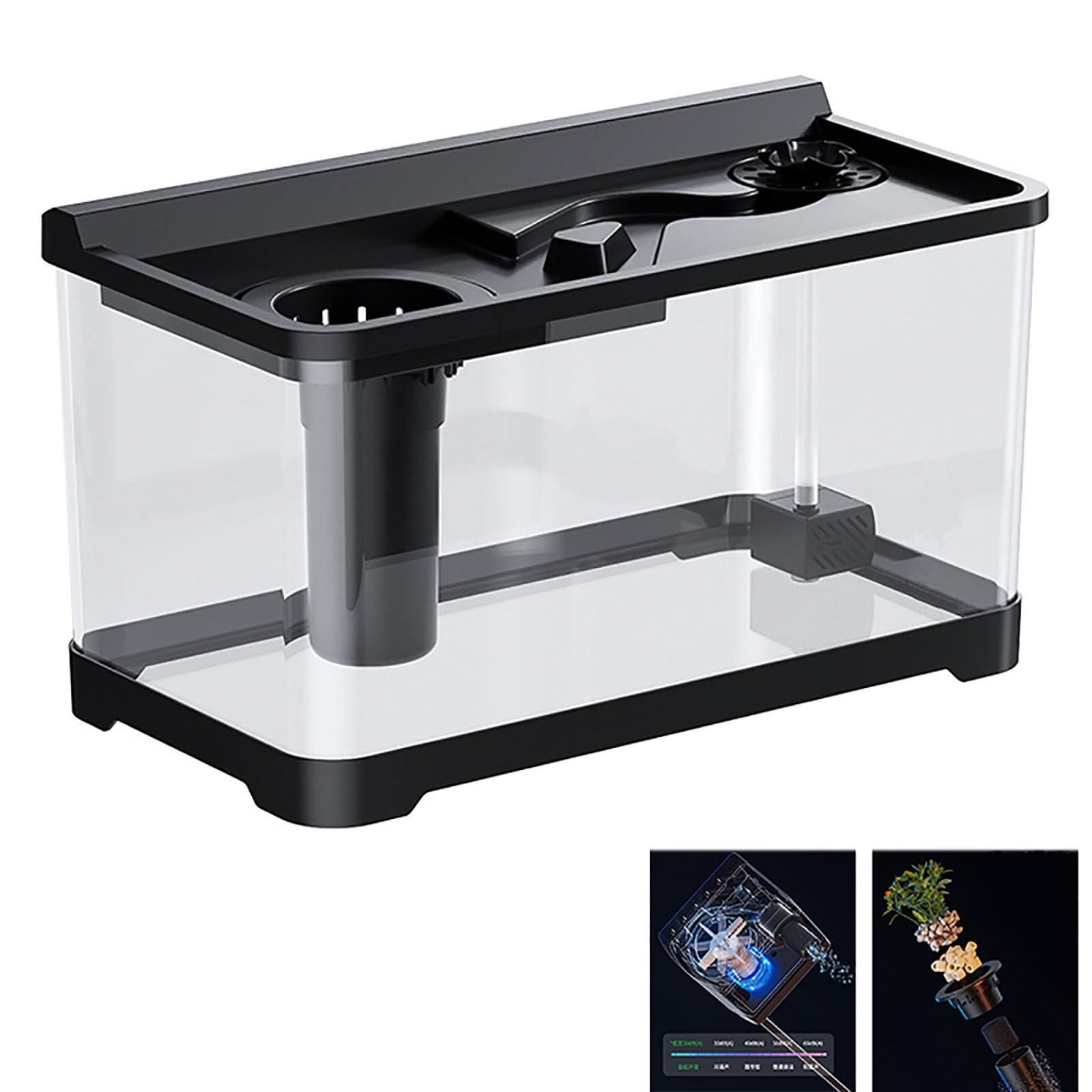 Aquarium avec Couvercle, Kit Complet avec Lampes LED, Pompe À Air, Système De Filtration - Décoration De Table D'aquarium pour Poisson Rouge Crevettes Betta Poisson Tortue(Small)