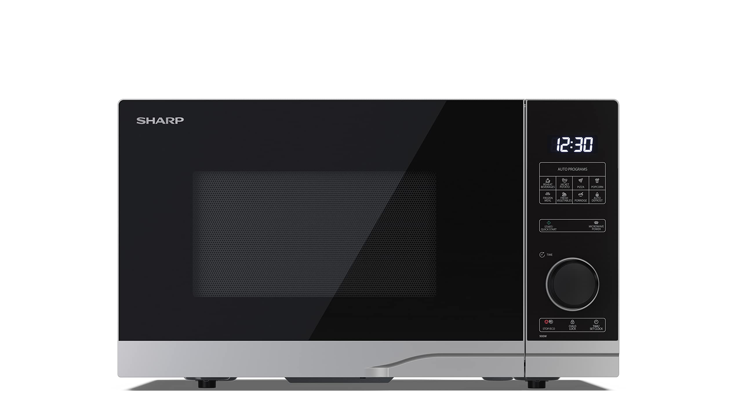 SHARP YC-PS254AU-S Digitale Mikrowelle, 25 Liter, 900 W, 10 Leistungsstufen, ECO-Modus, Auftaufunktion, LED-Hohlraumlicht, Silber