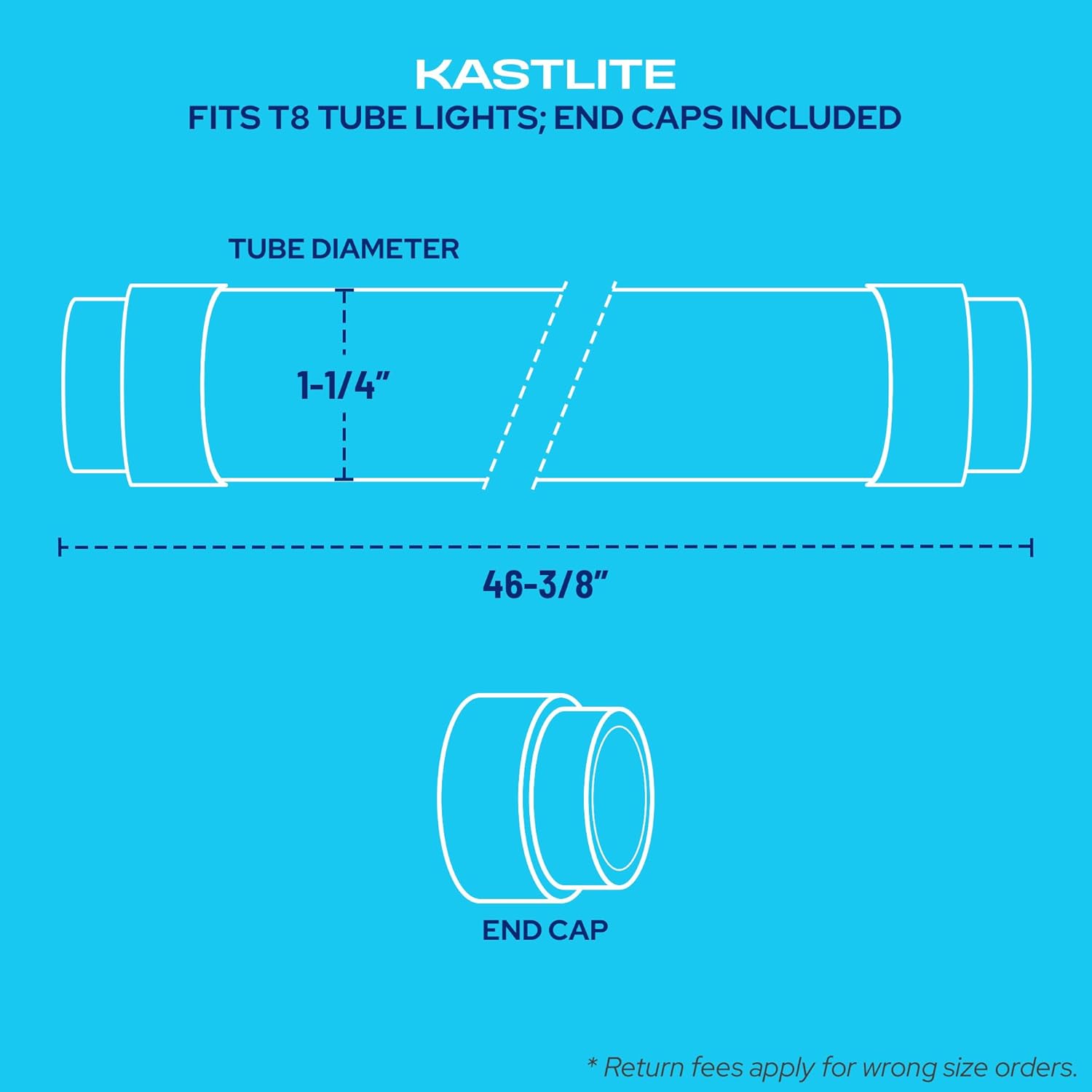 KASTLITE T8 LED/Fluorescent Light Tube Guard with End Caps - 46-3/8" Lamp Diffuser Covers & Safety Sleeves, Clear Protective Plastic Bulb Replacement Covering & Overhead Lighting Accessory, Pack of 6