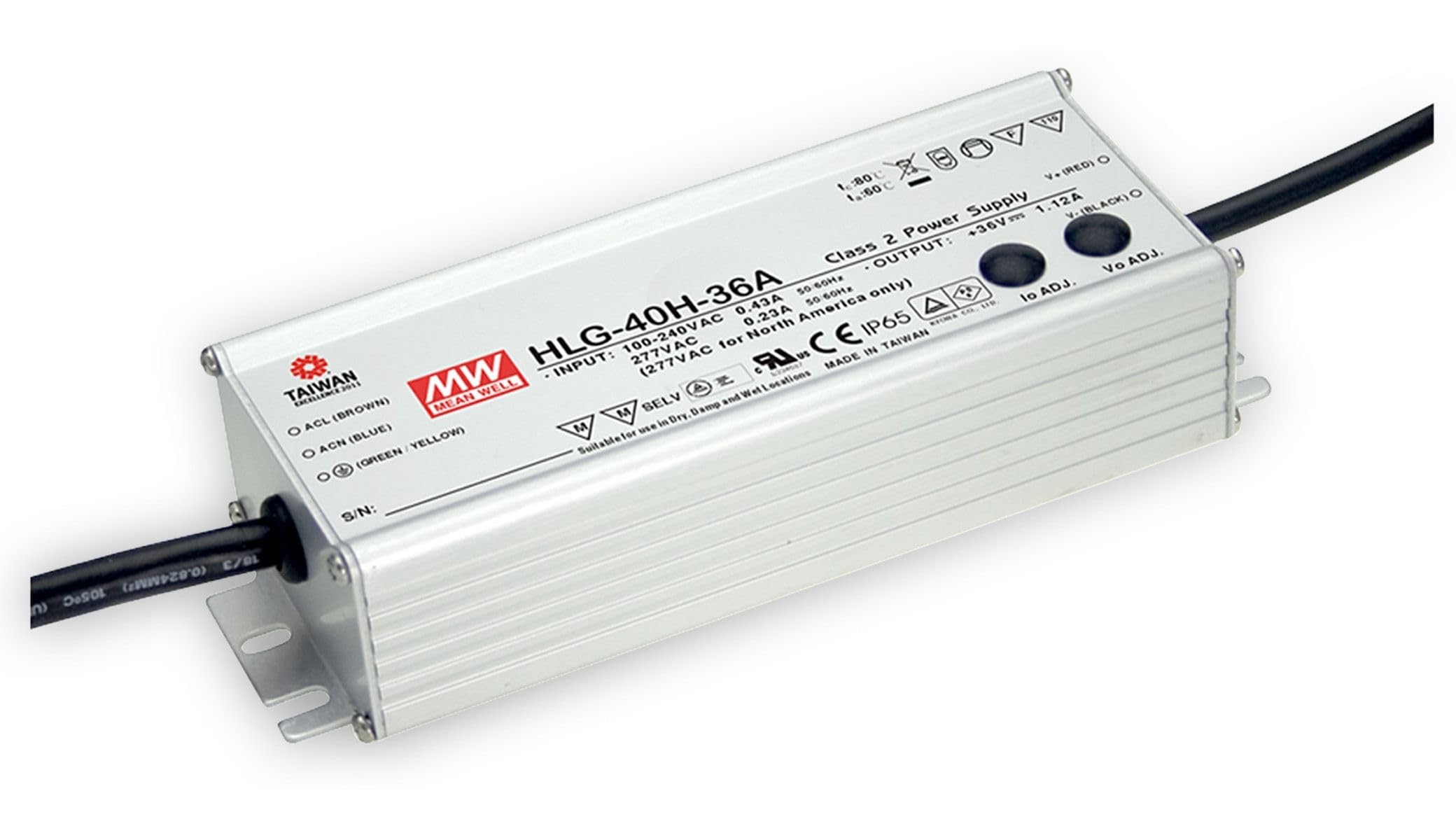 Mean Well HLG-40H-42A - Driver LED, trasformatore a tensione costante, 40 W, 0,96 A, 42 V/DC PFC-S