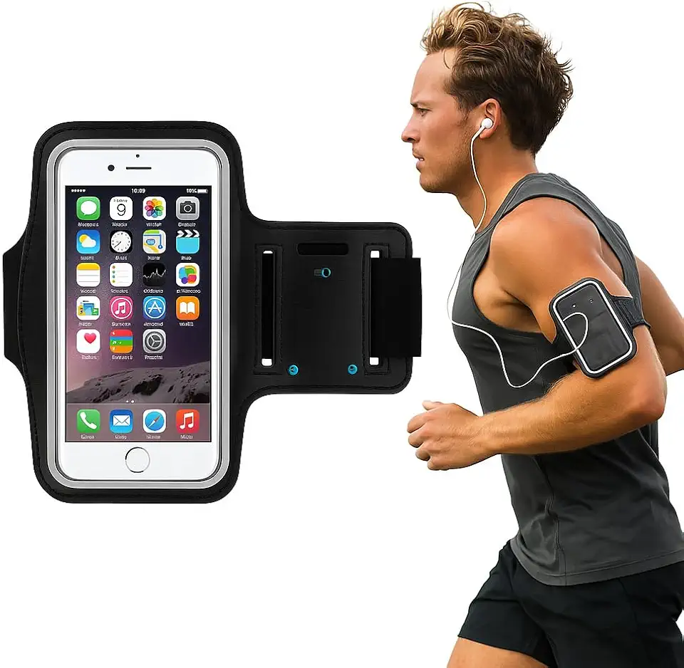 Braçadeira Porta Celular para Corrida e Academia, Ajustável, Compatível até 5.5", Preto, Leve e Resistente