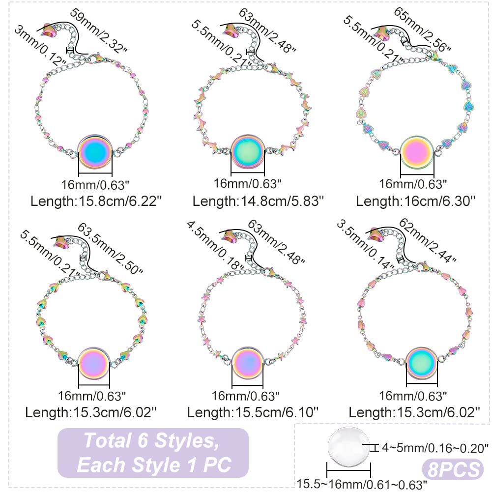 Kit Création Bracelets Cœur UNICRAFTALE - 6 Ensembles Acier Inoxydable Avec Cabochons Verre 10mm - Réglable DIY