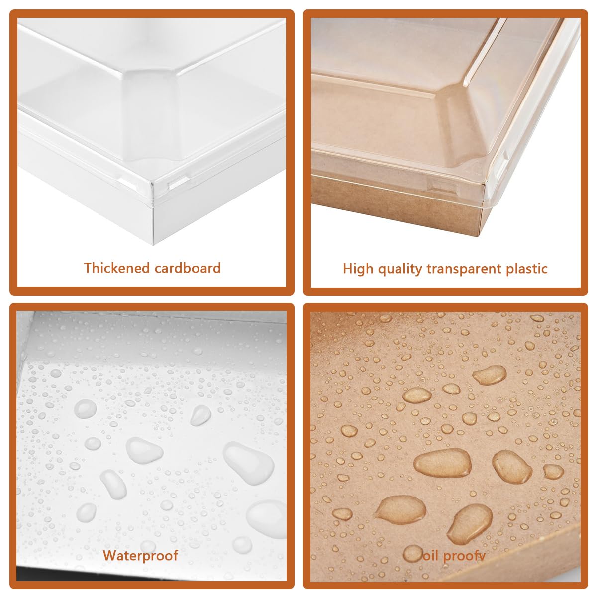 Paquete de 100 cajas de embutidos con tapas transparentes, ecológicas, portátiles y a prueba de fugas para diversas delicias, 50 marrones y 50 blancos (marrón y blanco (rectangular))
