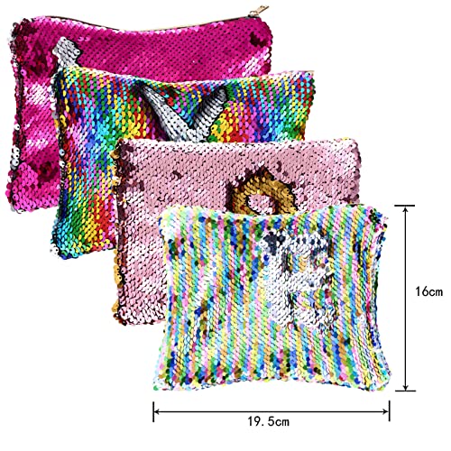 Tatuo 4 Pcs Sequin Makeup Bag Glitter Sequin Purse Rainbow Iridescent Make up Bag Small Reversible Cosmetics Pouch for Women Teacher Graduation Gifts Party Favors2