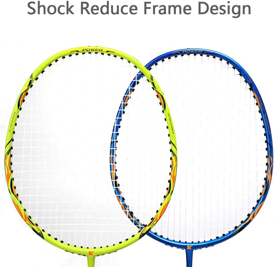 KEVENZ Badminton Racket Set, 2 Carbon Fiber Badminton Racquet, 3 Goose Feather Badminton Birdie, 2 Racket Grip and 1 Carring Bag (Yellow & Blue) : Sports & Outdoors