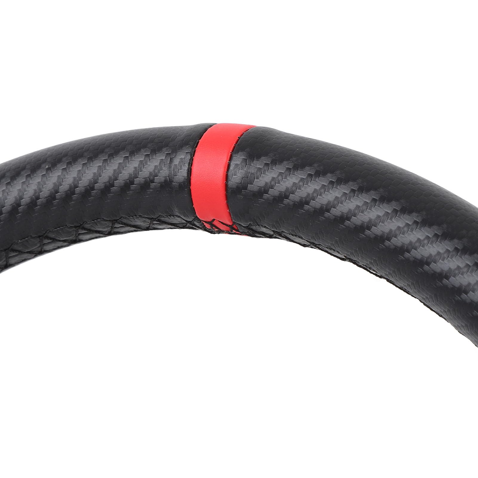 Volant de Course Sportif 14 Pouces Look Carbone Universel en PVC Aluminium avec Bouton de Klaxon pour Adaptateur de Moyeu 6 Trous Rouge pour Voiture de Sport et Dérive