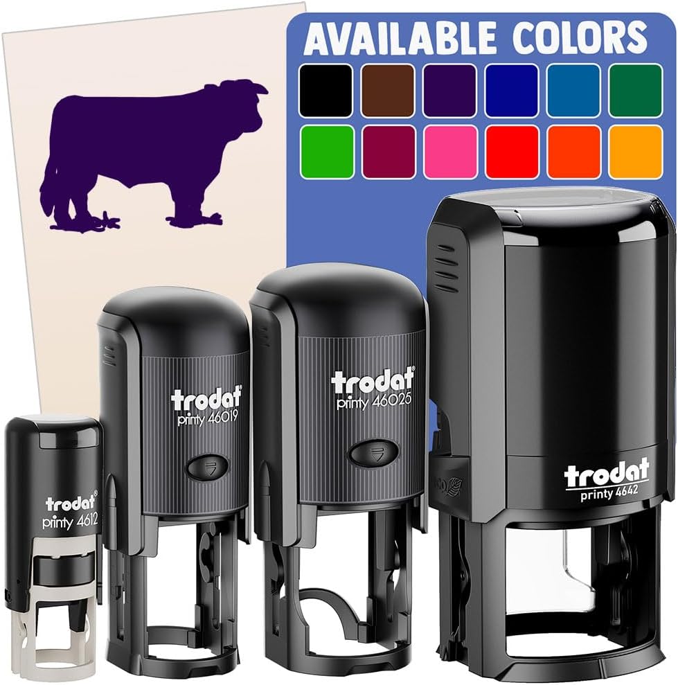 Hereford Cow Solid Self-Inking Rubber Stamp Ink Stamper for Stamping Crafting Planners - 1-1/2 Inch Large - Blue Ink