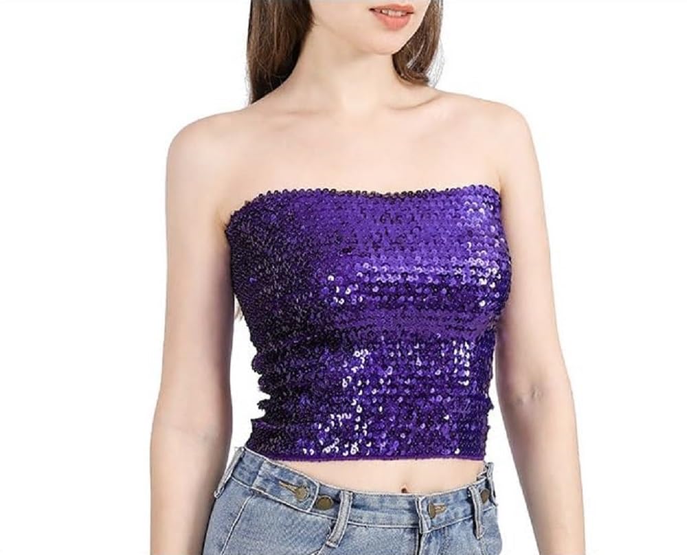 GenericWomens Sparkling Sequins Stretch Party Top, One Size