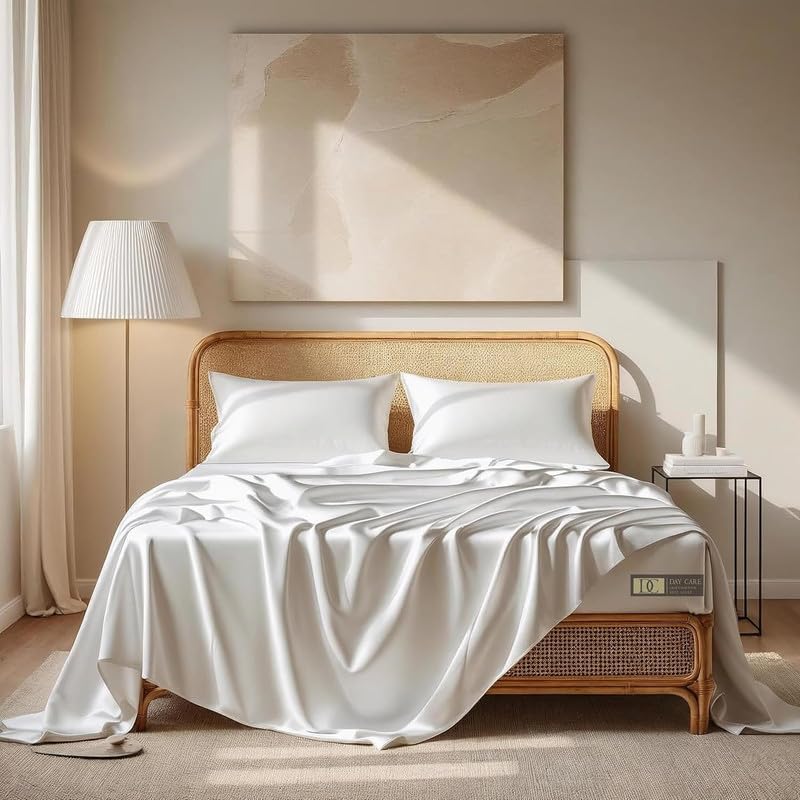 Image of Day Care-Luxury Satin Flat Single Bed (60x90 Inchs) Bedsheet|Ultra Soft Silky Smooth Touch|Breathable, Lightweight & Skin Friendly|Wrinkle Resistant|White