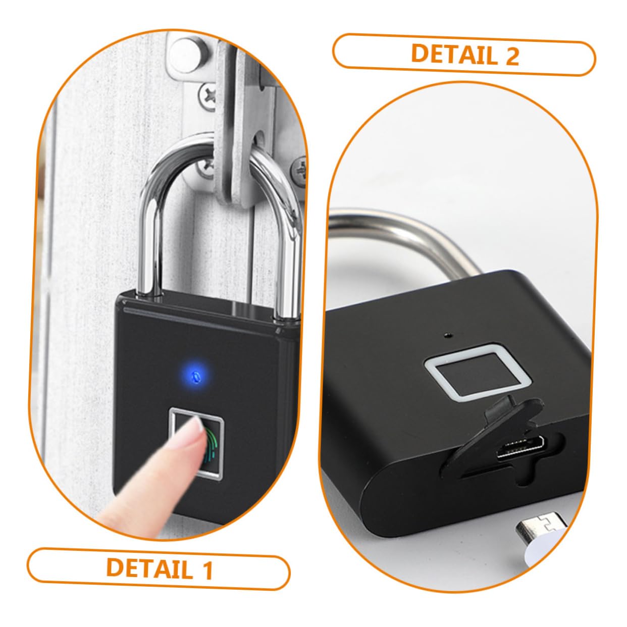 DOITOOL 4 Stück Schließfach Zubehör portable lock geldschrank tragbare Tür Vorhängeschlösser für Gepäck Outdoor-Fingerabdrucksperre Vorhängeschloss mit Fingerabdruck Aluminiumlegierung