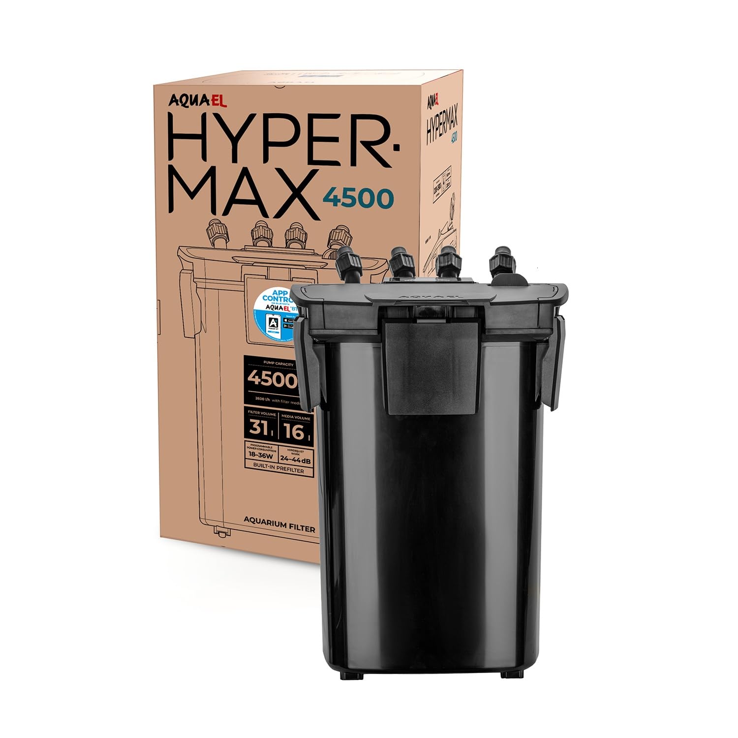 Filtr HYPERMAX 4500 BT - Kontroluj świat pod wodą | Filtr zewnętzrny do akwariów słodkowodnych 200-1500 l | 4500 l/h | 18-36 W