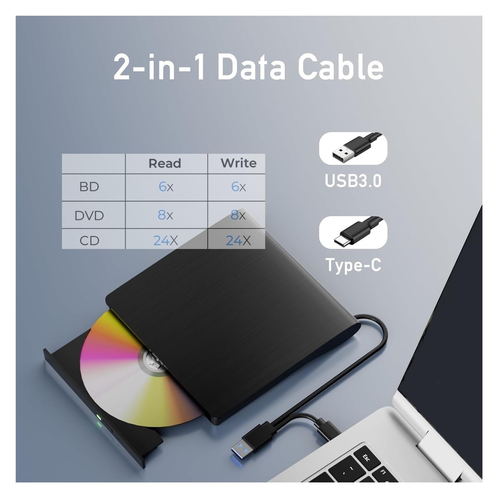 Lecteur Blu-Ray Externe USB 3.0 Et Graveur DVD Blu-Ray Type-C Lecteur CD DVD 3D Portable