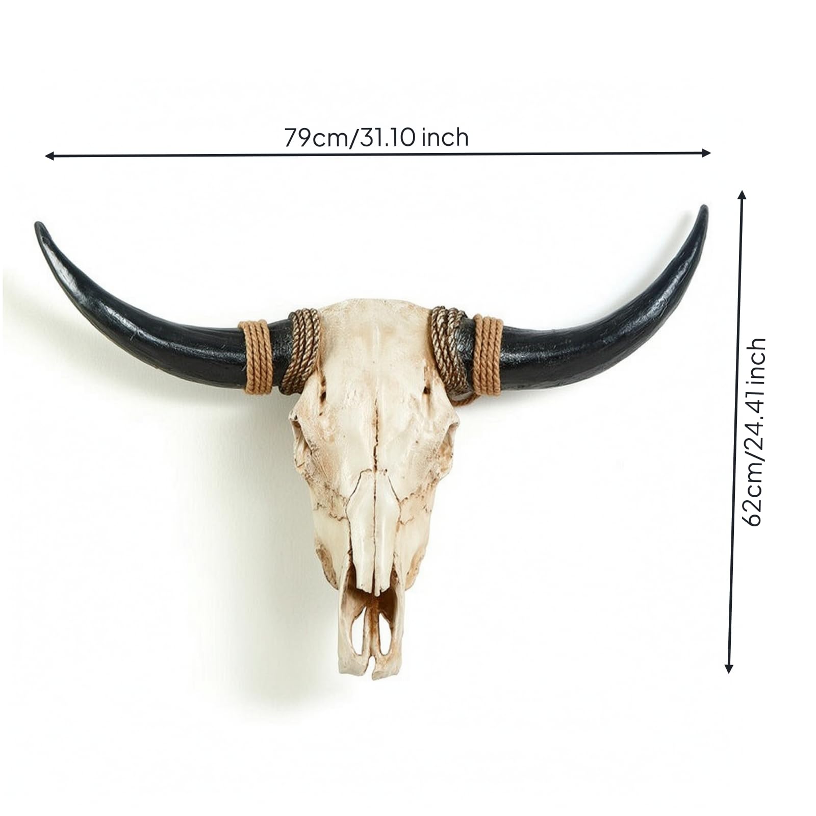 MagiDeal Testa Decorativa da Parete Teschio di Toro Bisonte Scultura Murale Ornamento con Ricurve E Base da Corda in Resina, Corno Nero, Grande, Integrato
