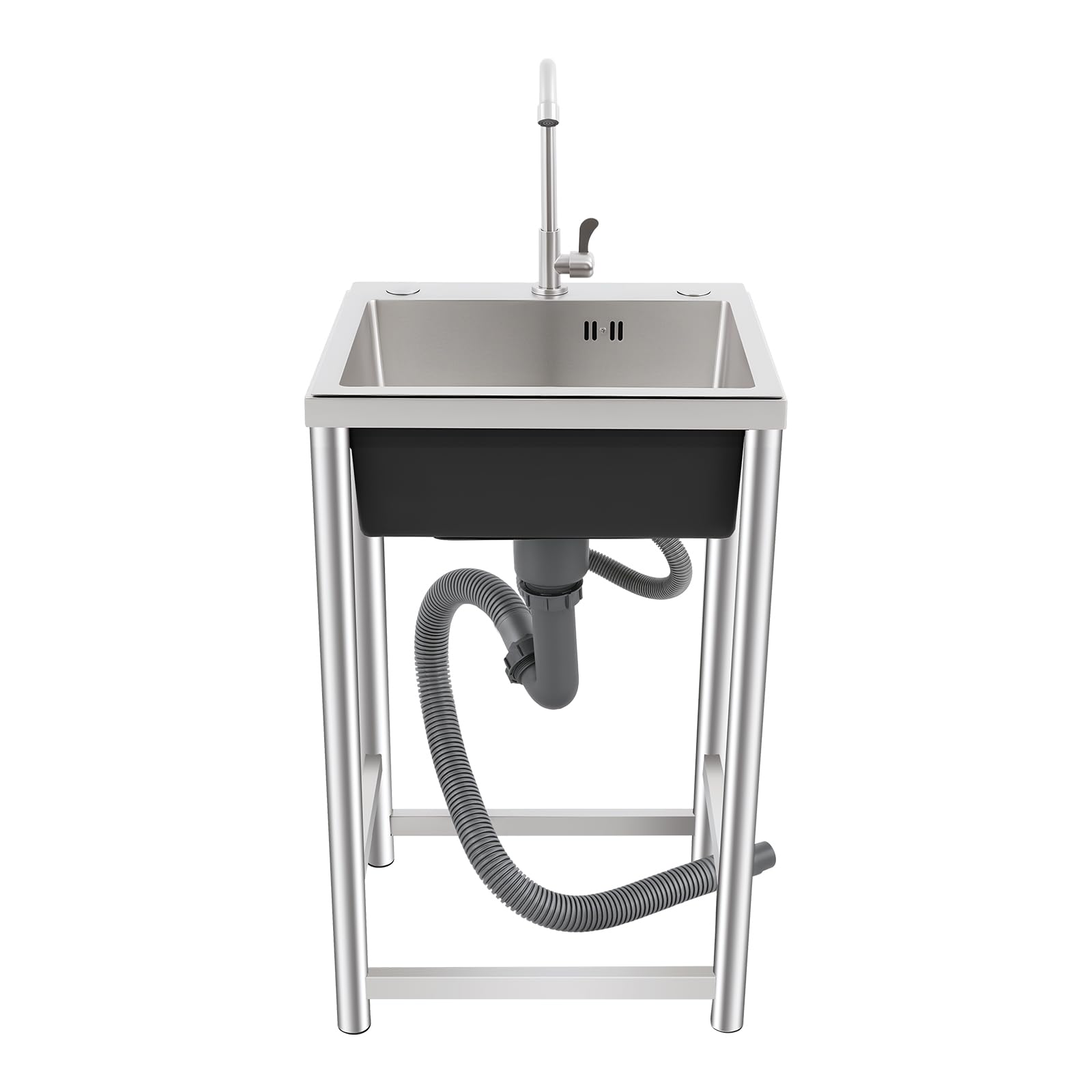 Évier de Cuisine Autonome en Acier Inoxydable - 45 x 40 x 22CM - avec Robinet - avec Cadre en Acier Inoxydable - Capacité de Charge de 50KG - pour Restaurant, Extérieur