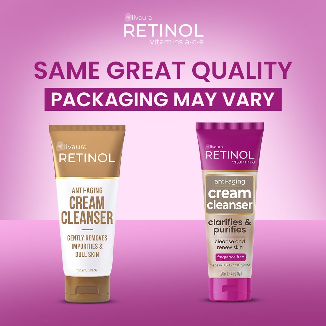 LIVAURA Retinol Creme-Reiniger Anti-Aging – 5 oz – Tägliches tiefenreinigendes Gesichtswaschgel verbessert Hauttextur & peelt für weicheres Gesicht – Vitamin A minimiert Falten & feine Linien