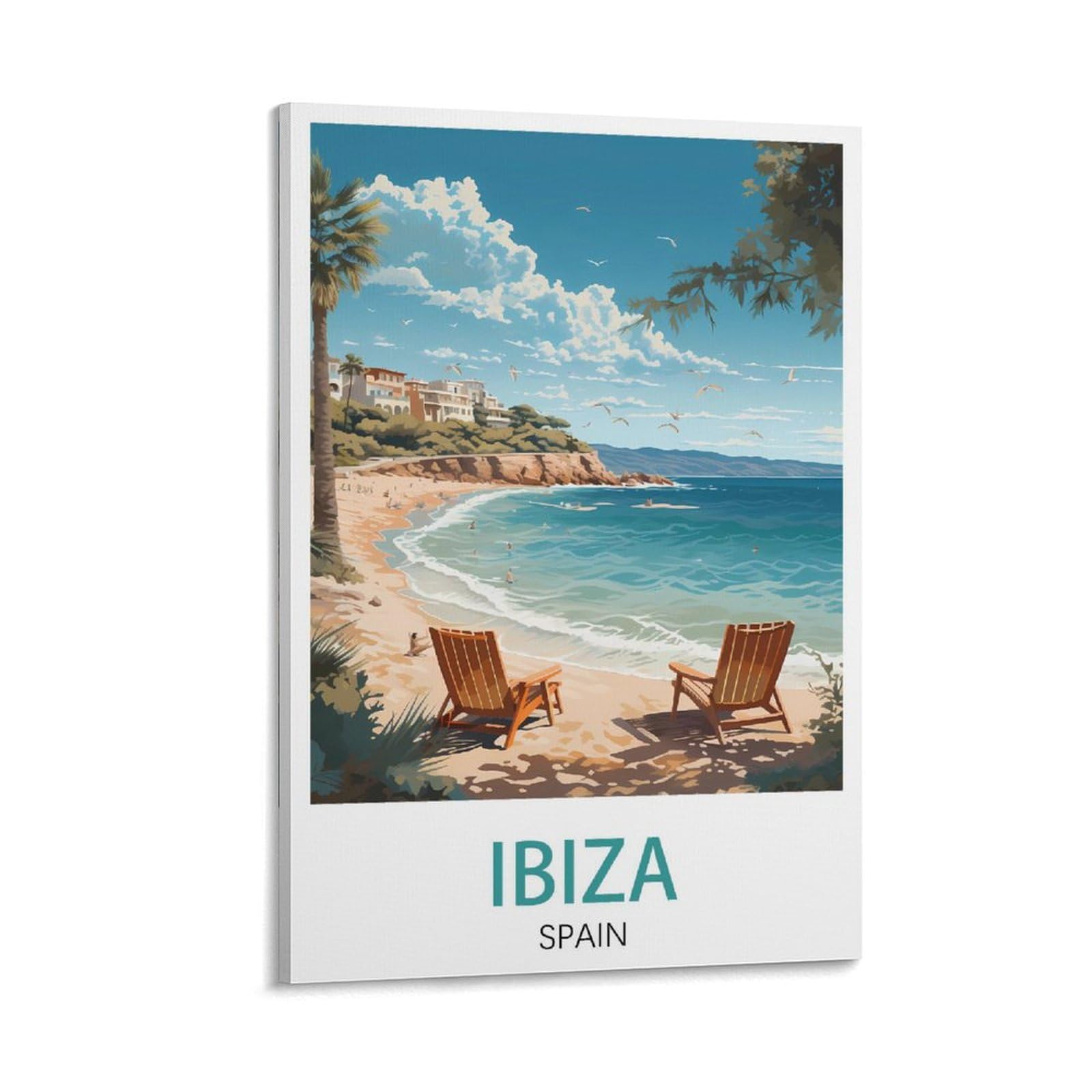 Puplum Frame-Style Ibiza Spain Beach Vintage Travel Poster Landscape 08X12inch(20X30cm) Canvas Wall Art Posters For Living Room Decor Paintings For Home Decor