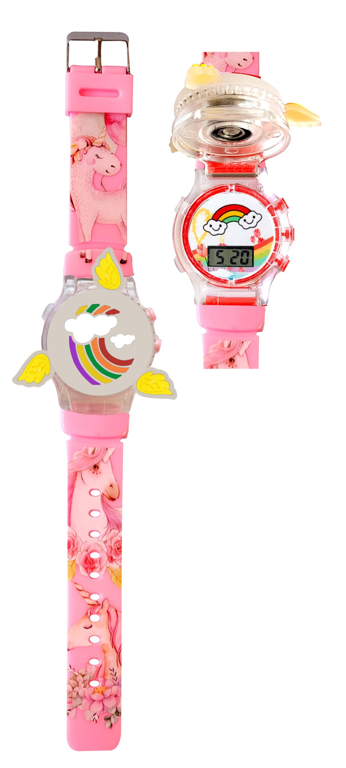 Dreamy Unicorn Soft Rubber Silicone Light with Spinner Cartoon Cap Cover Non Breakable Kids Digital Wrist Watch - Pack of 1 (Rose) (B0D7J71411) Amazon Price History, Amazon Price Tracker