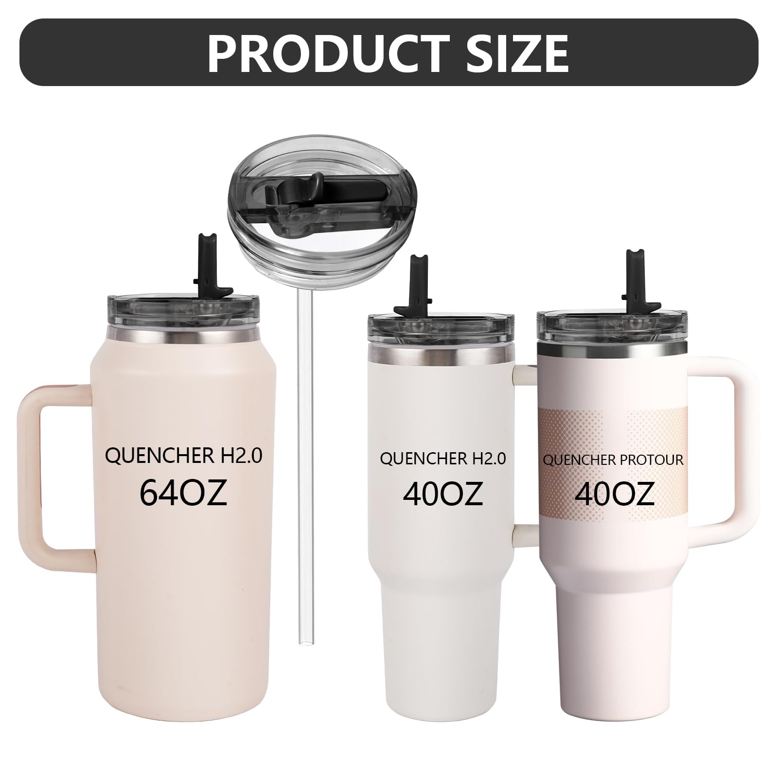 Replacement 40oz Leak Proof Tumbler FLIP Lid With Straw - Fit For Stanley ProTour Quencher 40oz and Quencher H2.0 40oz,64oz Tumbler (Black, 40oz and 64oz)