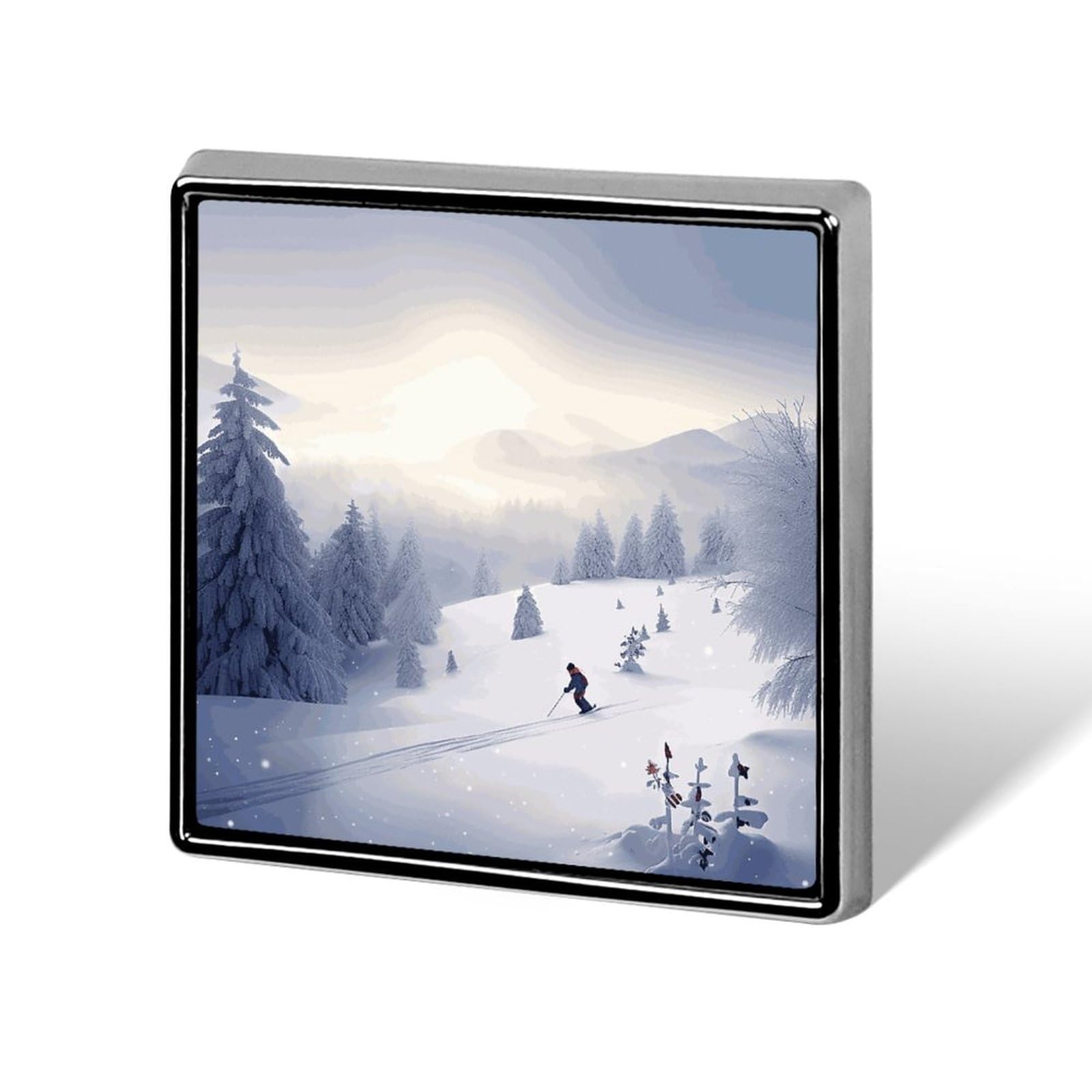 Square Lapel Pins Winter Skiing Metal Square Brooceh Badge for Suits, Backpacks & Hats, Lapel Accessory