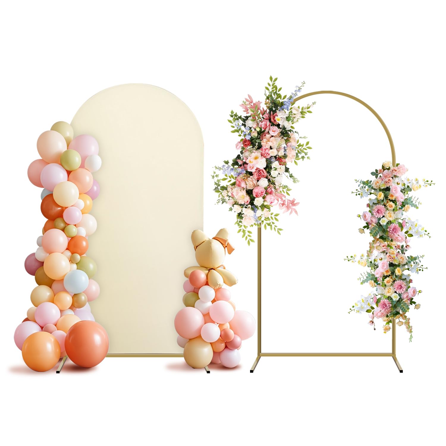 Holldoor Arch Backdrop Stand and Cover Set, Metal Balloon Arch Backdrop 6ft, Gold Arched Stand Frame for Wedding, Parties,Birthday, Backdrop
