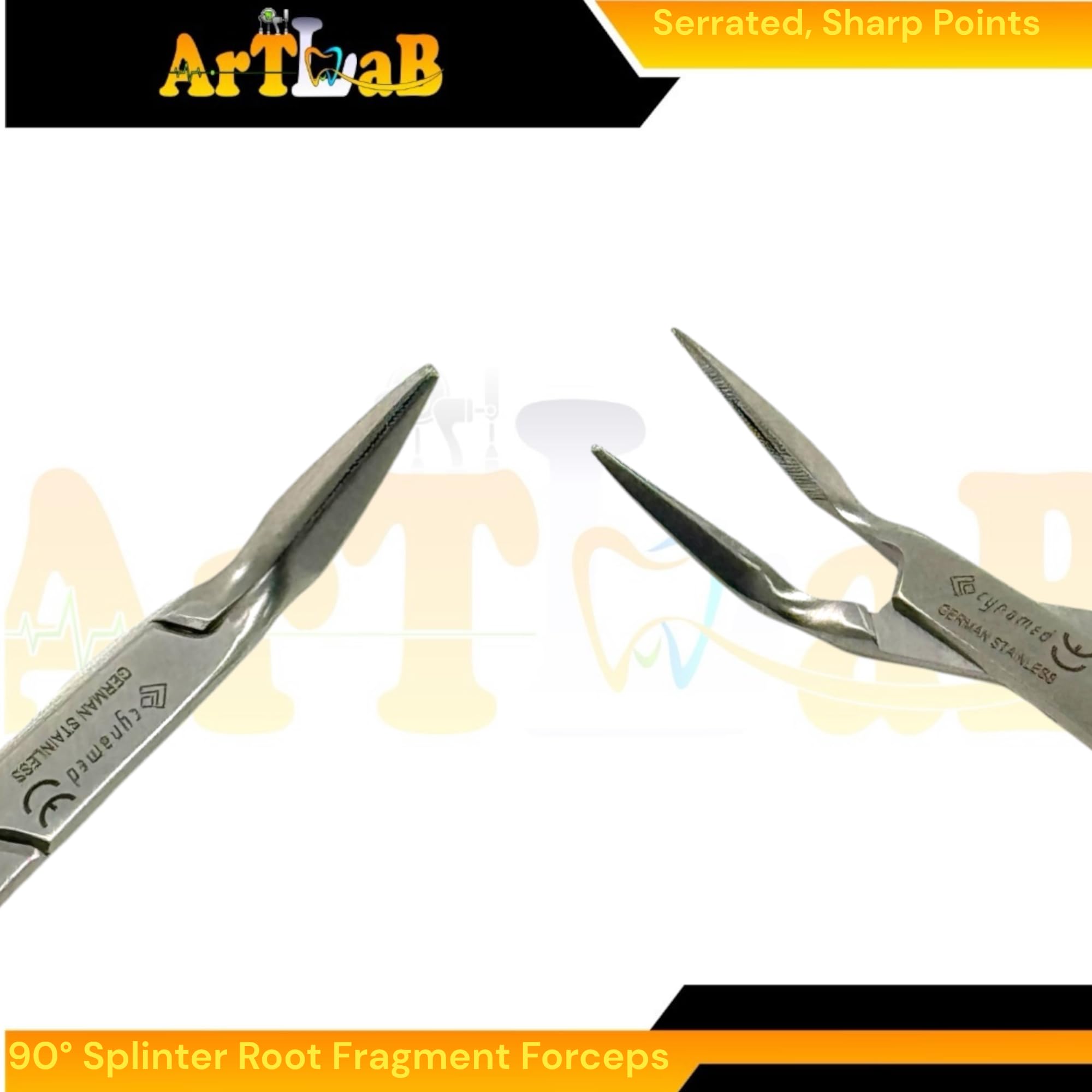 Delicate SteiglitzRoot Fragment Grasping Forceps, 5.5in Long, 45 Degree & 90 Degree - Tapered Serrated Tips | German Stainless Steel Dental Instruments (Set of 2)