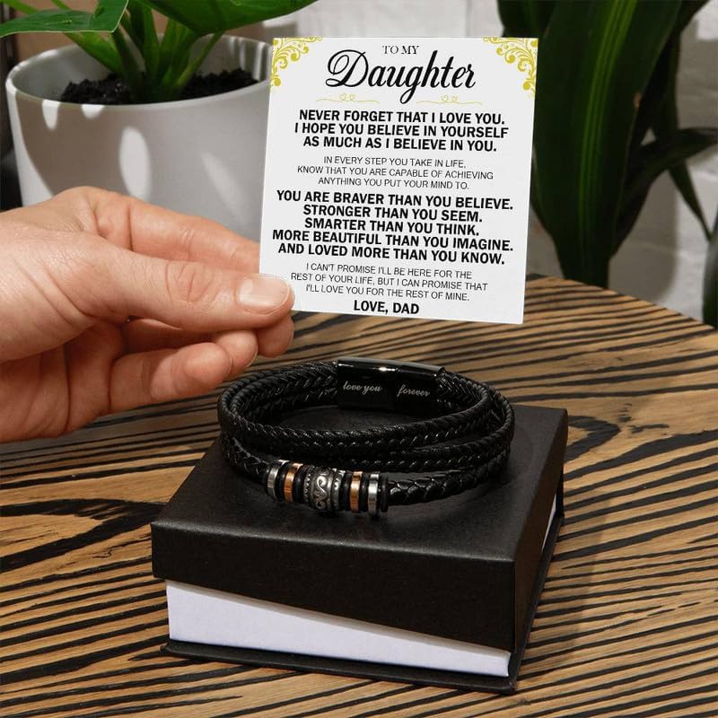 Braided Vegan Leather Bracelet & Sentimental Message Card Gift Set for Daughter - Image 4