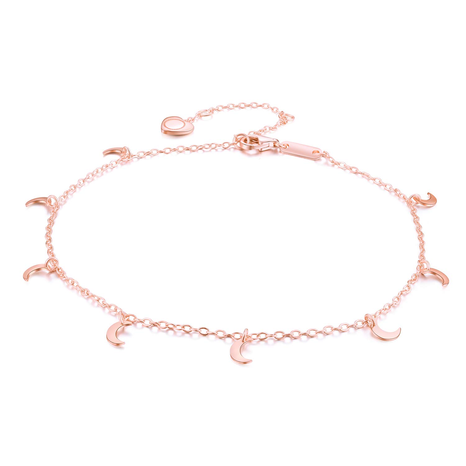 18K Gold Plated 925 Sterling Silver Anklet Moon/Round/Love Heart Foot Anklt Bracelets Charm Adjustable Beach Anklet Foot Jewelry for Women