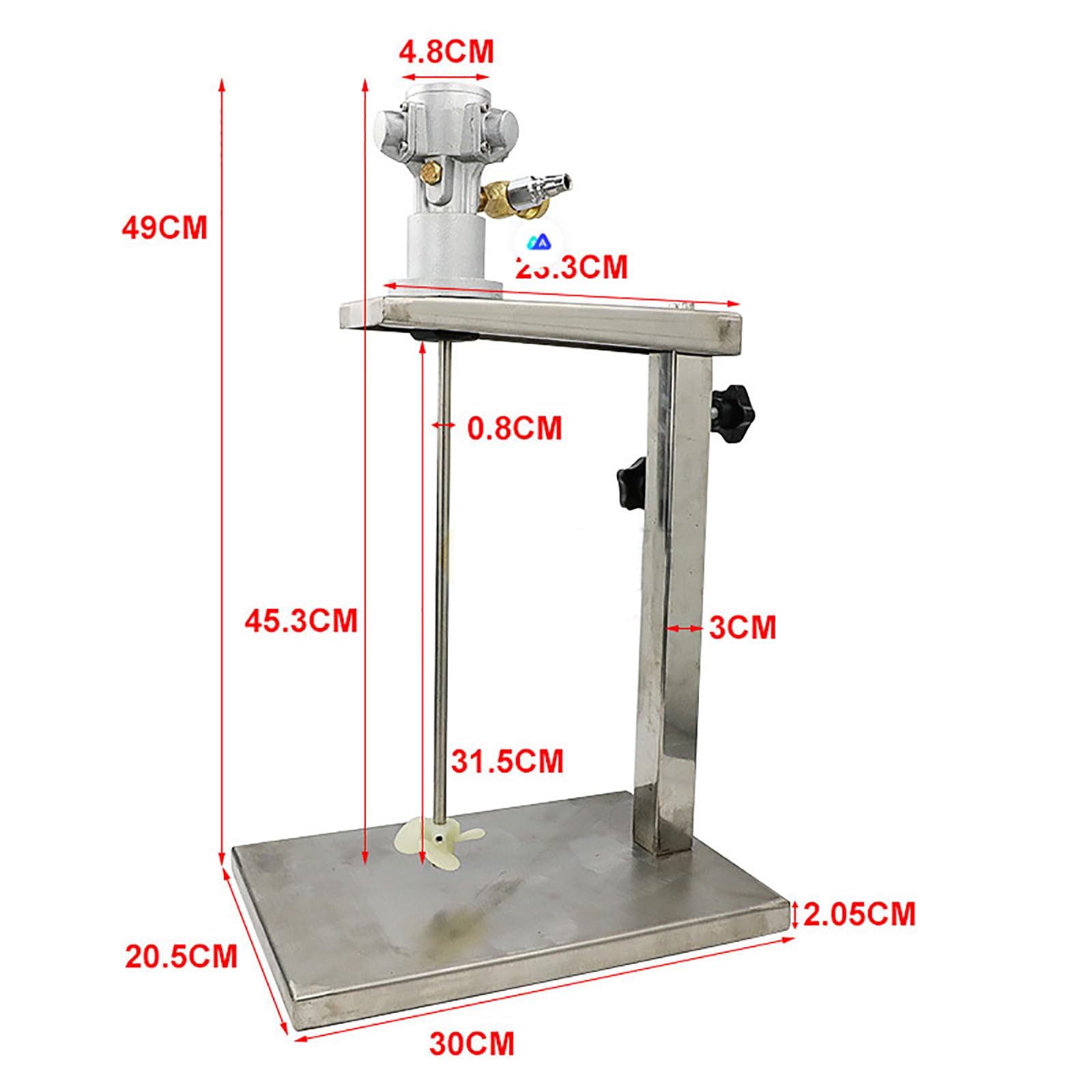 1 galon pneumatyczny mieszadło do lakieru, mały, zakres prędkości: 50-3200 RPM, wysokość mieszania do 70 cm, do żywności, farb, zastosowań chemicznych i kosmetyków