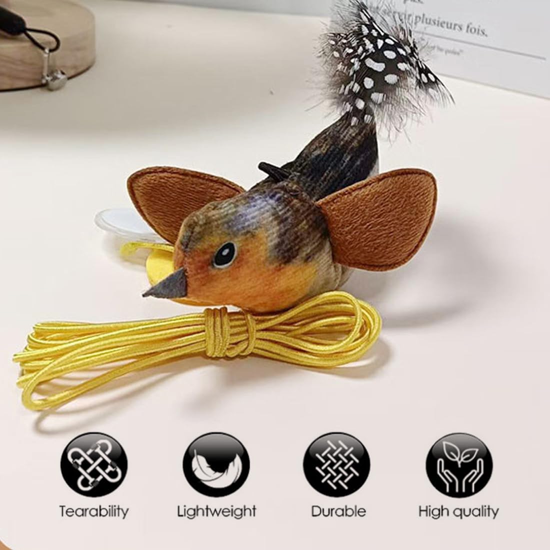 2 unidades juguetes interactivos para gatos, ratones colgantes con plumas y sonido realista, para marco de puerta, sin baterías, cola de ratón con plumas