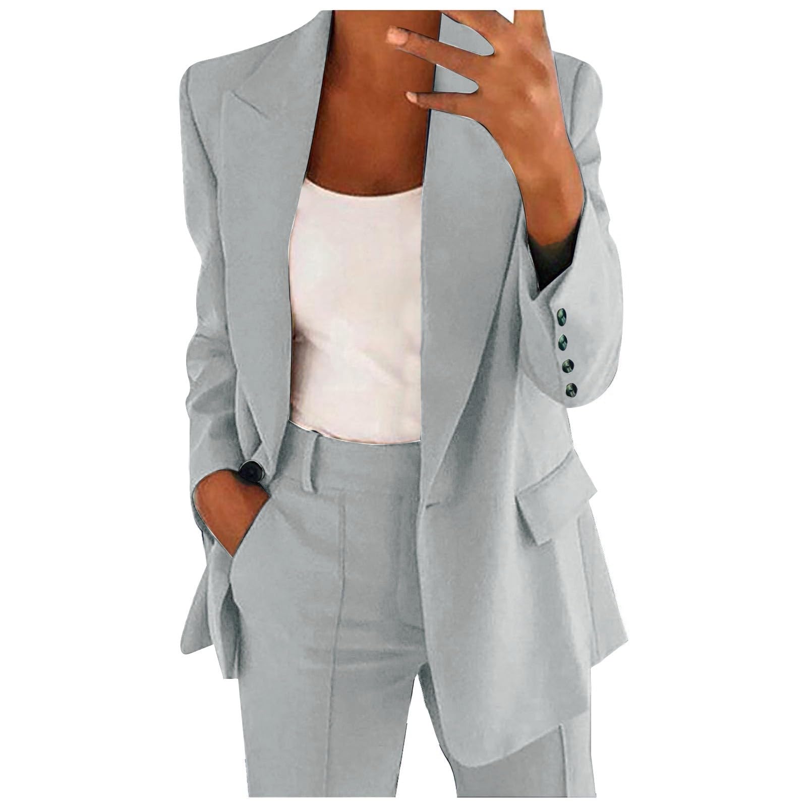 Blazer Sets for Women 2 Piece Outfits Dressy Business Casual Office Attire Blazer Jackets Plus Size Wide Pants