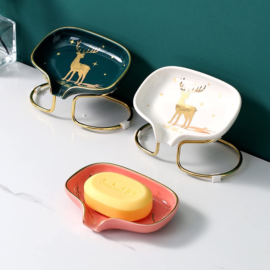 Jabonera Cerámica de Acero Inoxidable con encimera jabonera con baño Interior Lavabo baño Cocina Inodoro desagüe Almacenamiento Estante jabón Estante Bandeja Caja de Jabón
